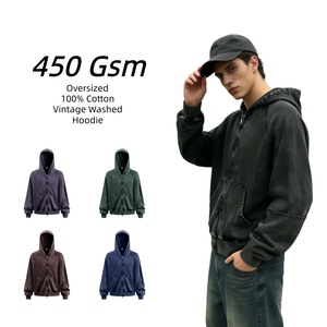 Sudadera con Capucha Extra Grande Personalizada para Hombre, Proveedor de Moda Deportiva, Tejido Grueso de 450 g/m², 100% Algodón, Estilo Vintage Lavado, con Cierre - Product Image 1