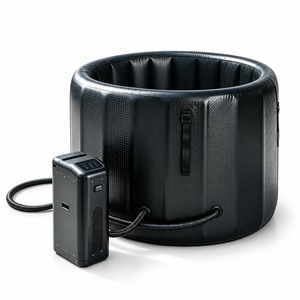 Bañera de Inmersión Fría Negra con Enfriador Externo Delgado, Borde Ancho y Redondeado, y Puertos Frontales para Mangueras, para Proyectos de Baños de Hielo OEM/ODM - Product Image 1