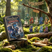 Calendrier de l'Avent Thème Dragon Viking - 24 Pendentifs en Verre Boîte Mystère - Ornement de Noël à Suspendre - Collection Décorations Plates