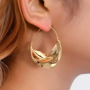 时尚声明女性珠宝金属几何耳环个性化18k真金镀金3D空心圆形大箍耳环