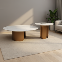 Ensemble de tables basses rondes contemporaines pour salon, table basse de luxe en acier inoxydable doré pour la maison