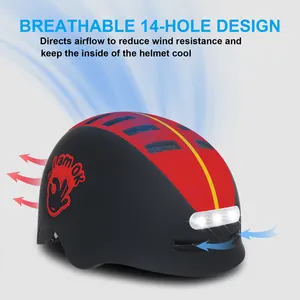 New Design Removable Visor Rear And Head LED Light Helmet Scooter Skating Skateboard E-bike Cycling Helmet