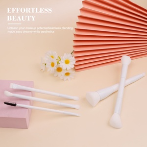 แปรงแต่งหน้าวีแกนสีขาวสองหัว สำหรับรองพื้น แป้งฝุ่น อายแชโดว์ ชุดแปรงสองหัว คุณภาพระดั<span class=keywords><strong>บ</strong></span>มืออาชีพ ปราศจากการทดลองกับสัตว์ - Product Image 4