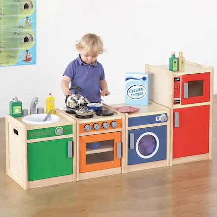 Montessori ไม้เด็กก่อนวัยเรียน Pretend Play ชุดทำอาหารสำหรับเด็กบทบาทเล่นของเล่นสี Edge Kitchen Range