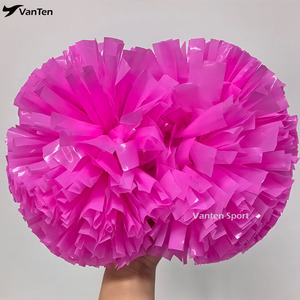 Pon Pon da Cheerleading Rosa Acceso da 4 Pollici con Manico, in Plastica Metallizzata, per Competizioni Allstar, Prezzo di Fabbrica - Product Image 2