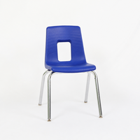 Chaises ergonomiques modernes pour l'école, coque moulée bleue, dossier rectangulaire perforé, pieds en tube chromé, chaise d'étudiant, sièges de salle de classe