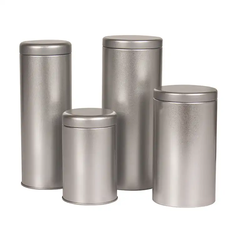 Short Tall Round Cylinder Silver Airtight Metal Container Tea Canister Tin for Loose Tea
