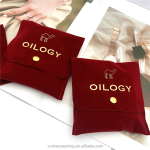 Bijoux en velours de couleur bordeaux emballage cadeau enveloppe pochette sac avec bouton doré pochette à rabat en velours pour boucles d'oreilles bague collier - Product Image 3