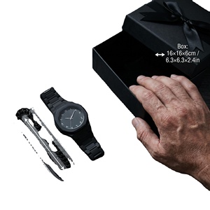 Men's 5pcs Black <b>Watch</b> Gift Set Ring Cuban Chain Bracelet Gothic <b>Necklace</b> Luxury Aluminum Alloy 4-in-1 Accessory Kit for Him - Product Image 3