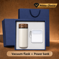Gourde isotherme mini portable 300 ml avec batterie externe 10000 mAh, design grain de bois, ensemble cadeau créatif
