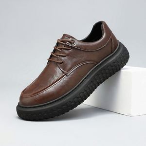 Chaussures en cuir PU pour hommes avec semelles épaisses, style décontracté, talon bas, design à lacets, rehaussées, couleur noire, mocassins - Product Image 6