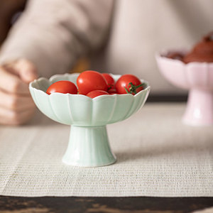 Chinese Retro <b>Ceramic</b> High-Footed Flower <b>Plate</b> With Stand For Tea Ceremony Snack Fruit Serving Dehua Made - Product Image 3