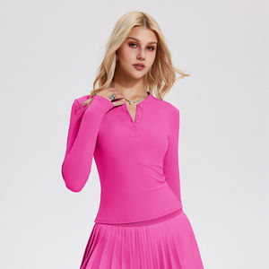 अनुकूलित लोगो मुद्रण महिलाओं के स्लिम फिट नरम शर्ट लुभावनी गहरी वी-गर्दन लंबी आस्तीन ठोस रंग - Product Image 5