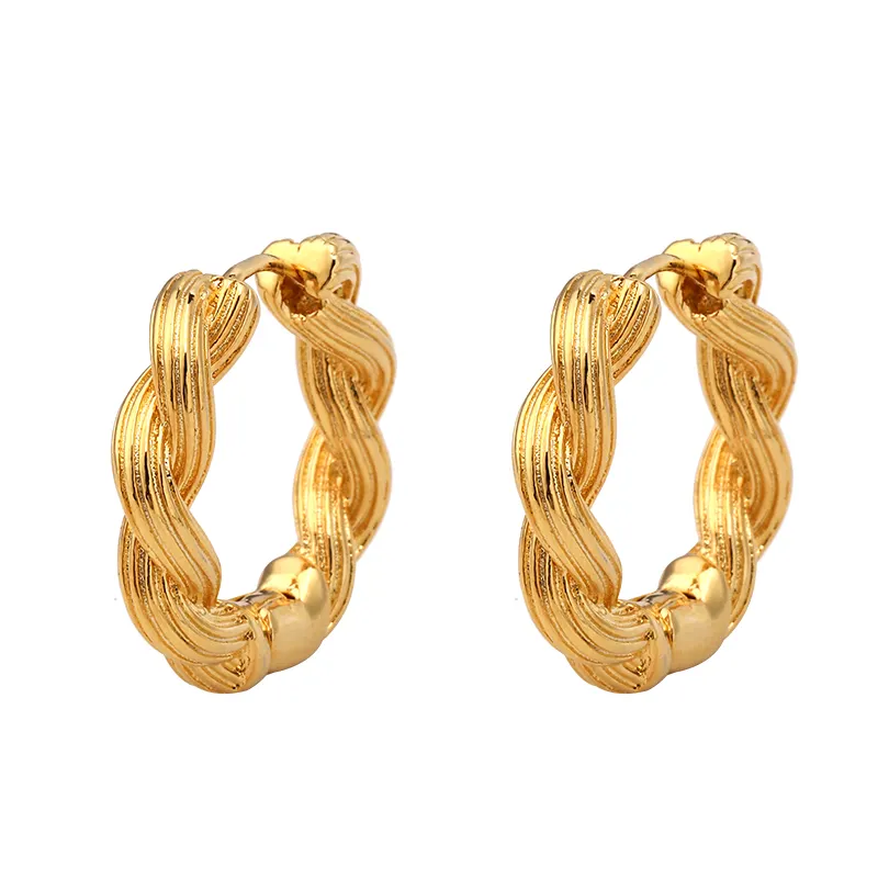New Fashion Gold Plated Jewelry Brass Earrings Striped Twisted Hoop Earrings for Girls