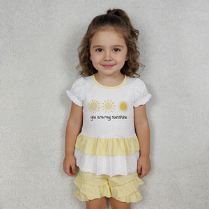 Stock: Conjuntos de algodón orgánico con estampado de verano para niñas, estilo 'You Are My Sunshine', ropa al por mayor para bebés, boutique para hermanos, fábrica infantil - Product Image 5