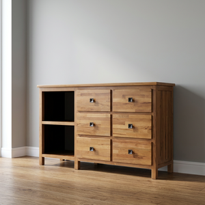 Mobiletto Tradizionale Shaker in Legno Massello con 5+ Cassetti <span class=keywords><strong>e</strong></span> Ripiani Aperti per Soggiorno - Product Image 2