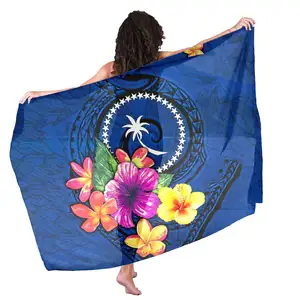Chuuk Polynesian Hawaiian Tribal Sarong Hibiscus Flower Print Sarong Dress Women Plus Size Swimsuit Sarong Bikini Beach Cover-Up