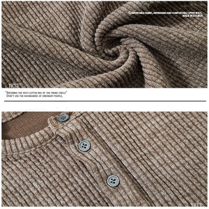 Nouvelle Arrivée T-shirts à manches longues gaufrés unis décontractés pour hommes, style <span class=keywords><strong>Old</strong></span> Money, col Henley - Product Image 5