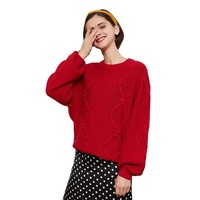 Pulls en tricot à manches lanternes à motifs géométriques fins pour femmes, décontractés, pour l'automne