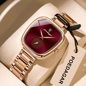 Montre à quartz élégante de style vintage pour <span class=keywords><strong>femme</strong></span>, boîtier tonneau en alliage de luxe léger, acier inoxydable, largeur 16 mm - Product Image 4