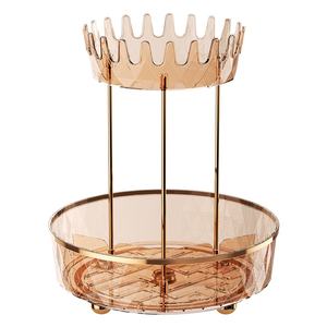 Choisissez le rangement de bureau en plastique double couche amusant et moderne avec une boîte de rangement rotative transparente pour cosmétiques et aliments. - Product Image 5