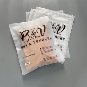 Custom Frosted PE Zipper Bag With Warning Text Printing, Matte Recyclable Plastic Zip Pouch With Custom Logo for Clothing - Product Image 3