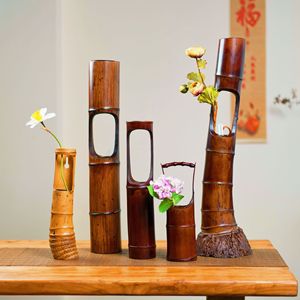 Bamboo Tube Flower Vases Handmade Traditional Round Tabletop Decorative Vase For Chinese New Year - Product Image 1