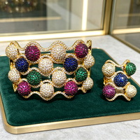 Ensemble de bijoux de mariée de luxe H265H Shiny Charm 2 pièces, bracelet, bague et boucles d'oreilles en zircon, pour femmes, mariage, zircon africain/indien/dubaïote