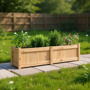 Solid Wood Pine Garden <b>Planter</b> 59.1x12.2x12.2 In <b>Rectangular</b> Rustic Flower Pots For <b>Outdoor</b> Garden Use - Product Image 2