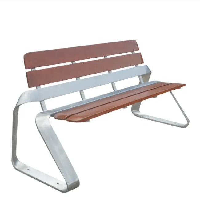 Contemporary Long Seating Chair Park Garden Patio Courtyard Outdoor Wood Top Metal Benches