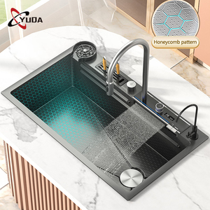 Robinet cascade <span class=keywords><strong>de</strong></span> style <span class=keywords><strong>de</strong></span> <span class=keywords><strong>luxe</strong></span> évier <span class=keywords><strong>de</strong></span> cuisine en acier inoxydable grand évier <span class=keywords><strong>de</strong></span> cuisine à une cuvette avec porte-vaisselle - Product Image 3