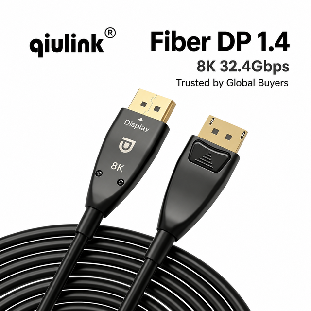 Pro 8K DisplayPort to DisplayPort Fiber Optic Cable Zinc Alloy Shell DP 1.4 32.4Gbps 8K 60Hz 4K 144Hz for Workstation & Server