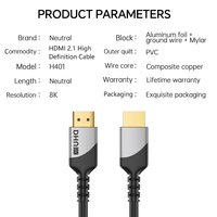 Câble HDMI certifié OEM/ODM 8K 60Hz 2.1V Malte vers Malte en alliage d'aluminium pour téléviseurs/ordinateurs portables/DVD/projecteurs Câble HDMI 4K.