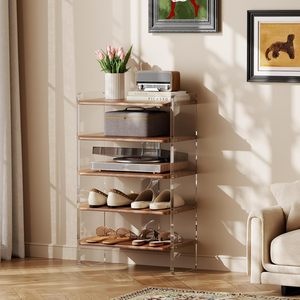 <span class=keywords><strong>Scarpiera</strong></span> Moderna Autoportante in Legno Stile Mid-Century, 4 Ripiani, Colore Noce, Capacità 50 Paia, Ideale <span class=keywords><strong>per</strong></span> Ingresso e Soggiorno in Spazi Piccoli - Product Image 1