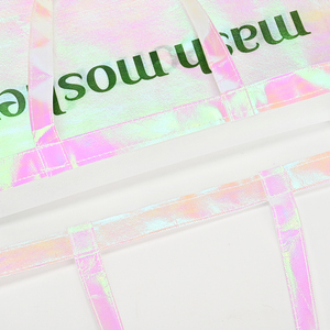 Tùy chỉnh in logo thân thiện với môi bền tái sử dụng Holographic Laser óng ánh 12oz bông vải dây kéo đóng cử<span class=keywords><strong>a</strong></span> mua sắm túi - Product Image 5