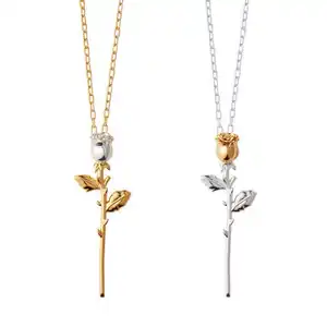 Délicat Ins 18k Plaqué Or Lien Chaîne Floral Collier Hip Hop En Acier Inoxydable Rose Fleur Pendentif Collier Pour La Saint Valentin