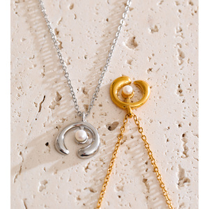 JINYOU 1826 Exquisito Collar con Colgante Geométrico de Acero Inoxidable Chapado en Oro, Collar de Cadena para Mujer con <span class=keywords><strong>Perla</strong></span> Simulada - Product Image 3