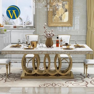 Tavolo da pranzo 6 posti lusso oro grigio marmo grigio per 6 persone - Product Image 4