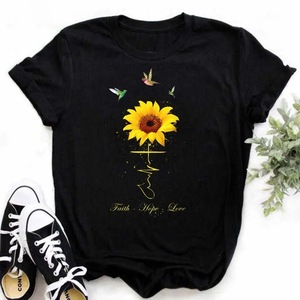 [Talla Europea] Camiseta Informal de Algodón Kawaii para Mujer, Marca <span class=keywords><strong>Maycar</strong></span>, con Estampado de Girasoles y Mariposas, Manga Corta, Cuello Redondo - Product Image 5