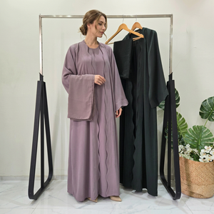 Oferta Especial: Abaya Tradicional Islámica para Mujer, Hecha a Mano en Dubái, Elegante y Modesta, de Satén de Seda, para Otoño, Color Sólido, Corte Acampanado, Largo hasta el Suelo - Product Image 2