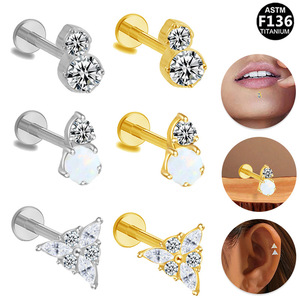 Boucles d'oreilles en alliage de titane G23, opale, forme papillon, serti à griffes, pour oreille, lèvre, cartilage, bijoux à porter au quotidien - Product Image 1