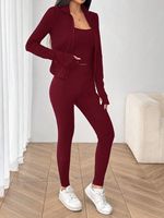 FH 1-Set Damen Stylisches 3-Teiliges Yoga-Set Reißverschluss-Jacke Gerüschter Sport-BH Hochtaillierte Leggings Fitness Laufbekleidung Yoga-Outfit