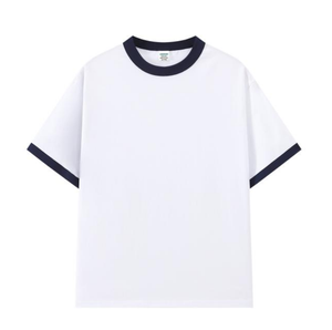 Camiseta de cuello redondo para hombre con logotipo personalizado al por mayor, cuello y puños en color contrastante a la moda. - Product Image 4