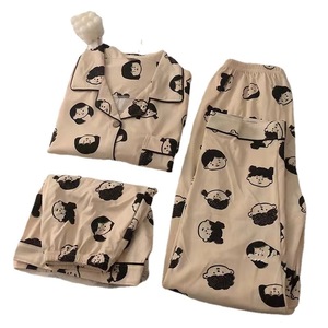 Conjunto de Ropa para el Hogar de Estilo Japonés de 3 Piezas, Pantalones Cortos y Largos con Estampado de Dibujos Animados, Pijamas Abiertos por Delante para Mujer para Todas las Temporadas - Product Image 5