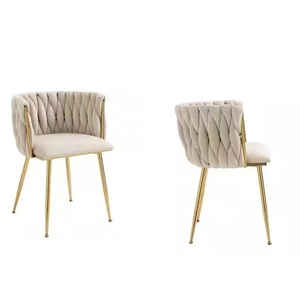 เก้าอี้รับประทานอาหารหุ้มกำมะหยี่ขาโลหะสีทองสไตล์นอร์ดิกโมเดิร์นหรูหราสำหรับห้องครัวร้านอาหาร - Product Image 3