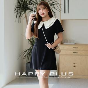 รันฉีเดรสทรงเอคอปกปีเตอร์แพนสไตล์ฝรั่งเศสสีดำแขนสั้นลำลองสวมใส่ทุกวันของผู้หญิงขนาดบวกสไตล์วิทยาลัย - Product Image 4