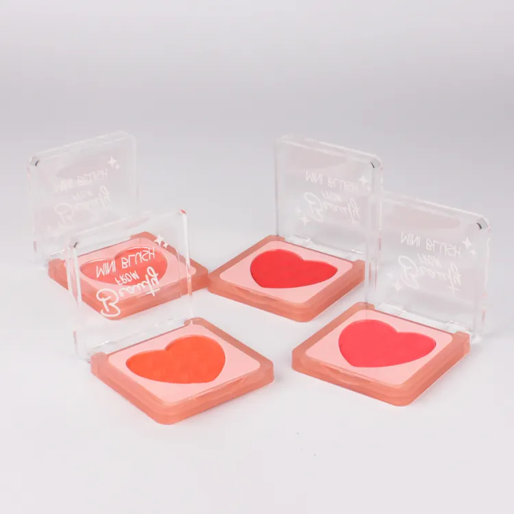 Factory wholesale mini heart shaped compact low moq empty blush box pressed powder container makeup