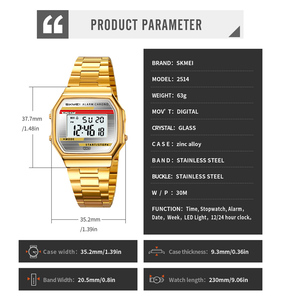 Logo personalizzato Skmei 2514 uomo argento oro <span class=keywords><strong>digitale</strong></span> <span class=keywords><strong>orologio</strong></span> <span class=keywords><strong>da</strong></span> <span class=keywords><strong>polso</strong></span> acciaio inossidabile cinturino resistente all'acqua 3ATM allarme <span class=keywords><strong>cronometro</strong></span> - Product Image 6