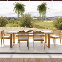Ensemble table et chaises d'extérieur en bois massif de style nordique avec design en corde tressée, imperméable et résistant aux UV pour jardin, cour et balcon