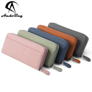 Portefeuille long AndoBag RFID Block pour femmes, en cuir de vache véritable rétro, porte-cartes pour femme, porte-monnaie à fermeture éclair, pochette - Product Image 1